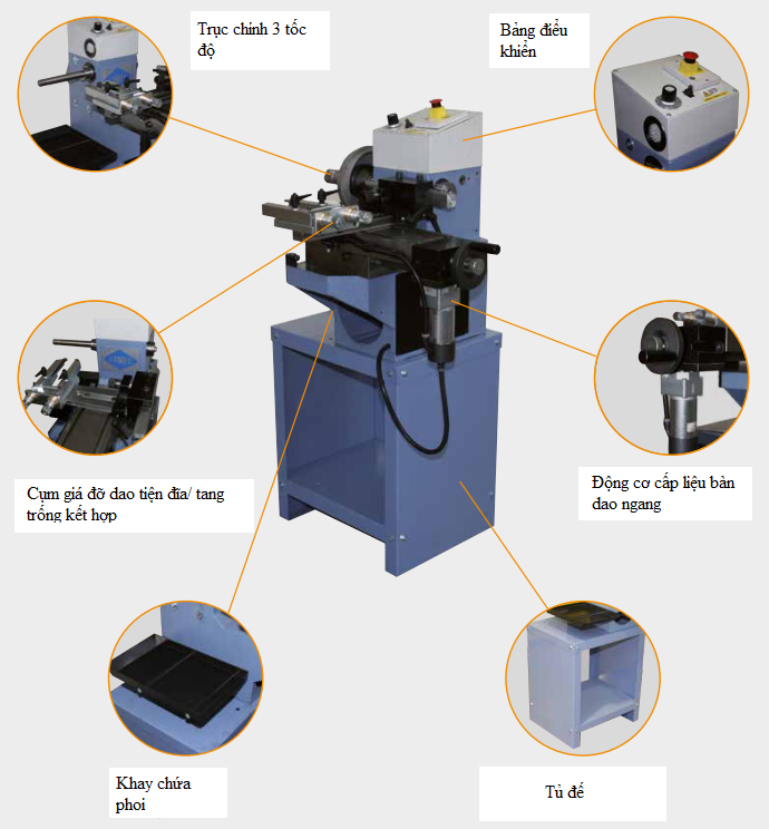 Hình ảnh cấu tạo các bộ phận của máy tiện láng đĩa phanh và trống TR470